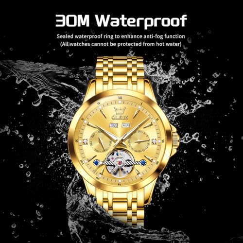 Image of OLEVS Automatic Watches for Men Luxury Skeleton Multi-Function Mechanical Watch Self Winding Date Waterproof Luminous Mens Watch