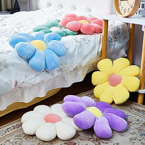 Yulejo 2 Pcs Daisy Flower Shaped Throw Pillow Cute Floor Cushion Seating Flower Pillow Daisy Room Decor Flower Floor Pillow Cushion For Reading (White, Purple, 15/ 21.6 In) #TOP5