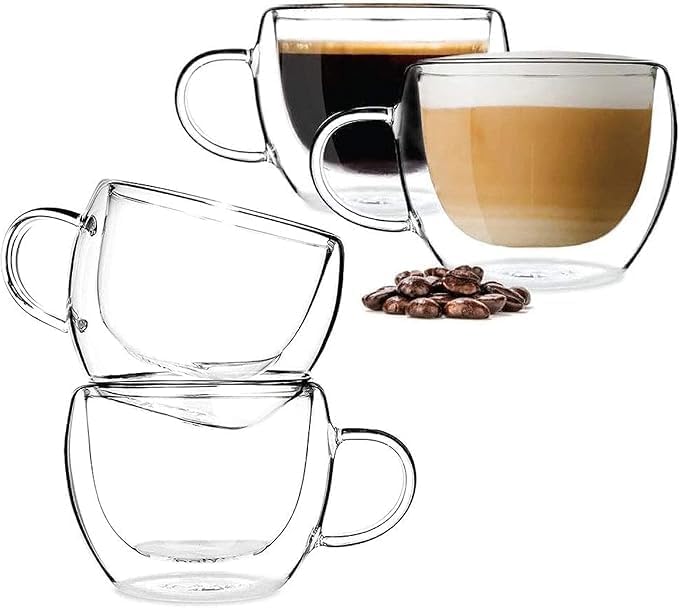 Glass Espresso Cups, Double Wall Coffee Mugs with Handle, Ideal for ...
