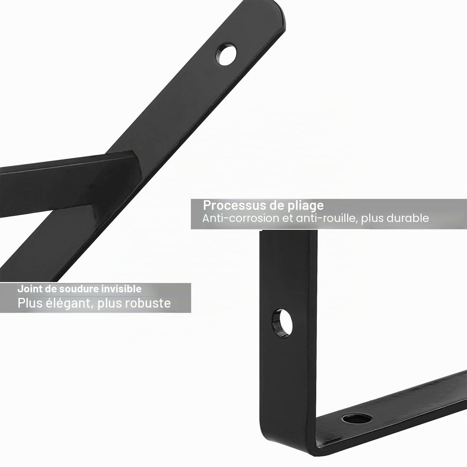AHUNTTER Lot de 6 équerres d'étagère 400 mm en métal, équerres d'étagère murales à angle droit – Noir