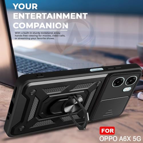 Image of AIBEX Back Cover Compatible for Oppo A6S 5G / Oppo K14X 5G / Oppo A6X 5G | D10 Tough Armor Case | Sliding Camera Shield | 360 Protection | Kickstand Ring Holder | Military-Grade Bumper Case - Black