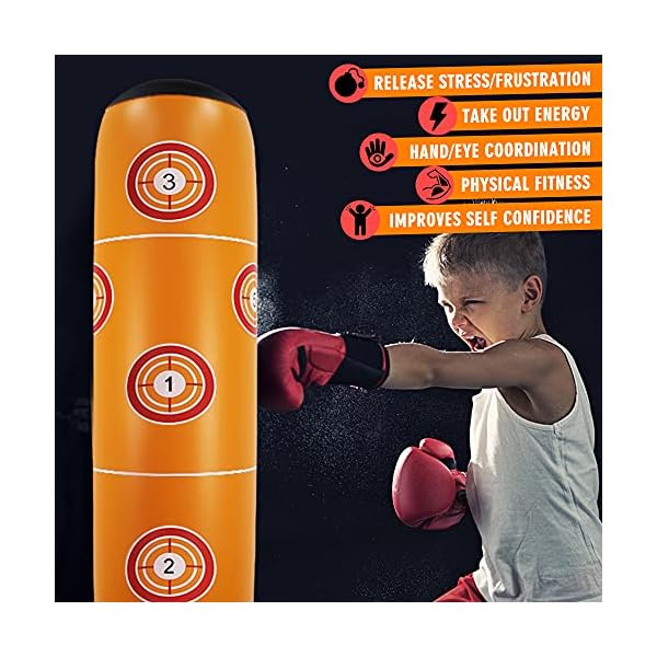 Punching-Bag-for-Kids-63-Inch-Inflatable-Kids-Punching-Bag-with-Stand-Free-Standing-Boxing-Punching-Bag-Bounce-Back-for-KidsYouthAdults-Practice-Kickboxing-MMA-Karate Punching Bag