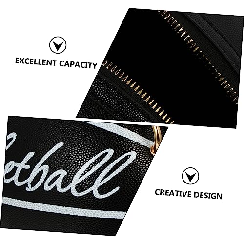 Basketball Shape Single-shoulder Bag Chain Pu Leather Small Round Bag Fashion Handbag for Women Girls Black, Black, 17X16CM3