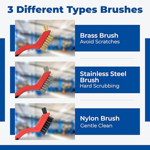 Image of Mini Wire Brush Set, Rust Paint Metal Cleaner Scratch Brushes, Cleaning Welding Slag and Rust Scrubber, Handy Steel /Nylon /Brass Brush Scrub Set for Cleaning Paint /Rust /Dirt (6PCS)