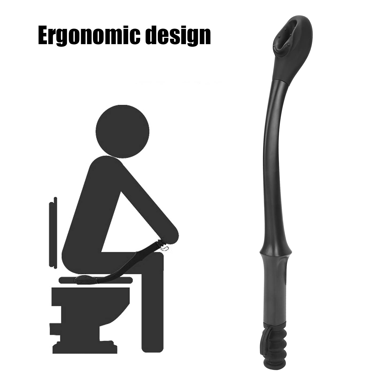 Poignée d'essuyage toilette, Manche long 40 cm, Accessoire confort salle de bain, Poignée antidérapante rigide noire