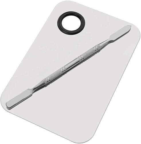 Miamay Paleta de maquillaje de 6 por 4 pulgadas Paleta de acero inoxidable Paleta de mezcla de artista cosmético con herramienta de espátula de 6