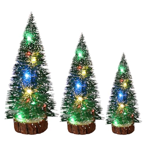 Árbol de Navidad, árbol de Navidad en miniatura, 3 piezas de árbol de Navidad pequeño de mesa con luces LED, pequeños árboles de Navidad artificiales, 3 árboles de Navidad LED de escritorio, árboles