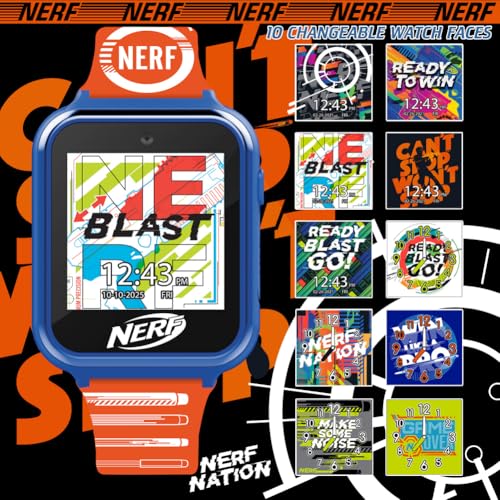 Image of NERF Kids Smartwatch - Interactive Touchscreen with Games, Camera, Step Tracker & Voice Recorder - 10 Watch Faces & Wallpapers - Adjustable Fit for Wrist Sizes 5.5 inch-8 inch
