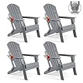 FUNBERRY Folding Adirondack Chair Set of 4, All Weather HDPE Fire Pit Chairs with Cup Holder for Outdoor