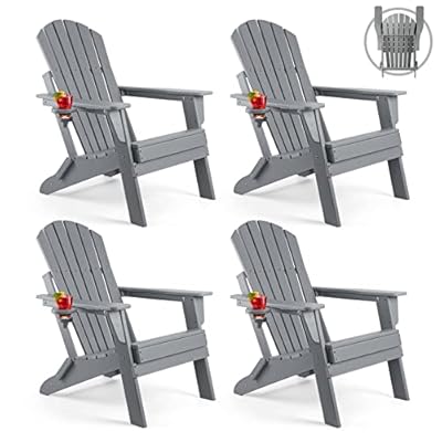 FUNBERRY Folding Adirondack Chair Set of 4, All Weather HDPE Fire Pit Chairs with Cup Holder for Outdoor