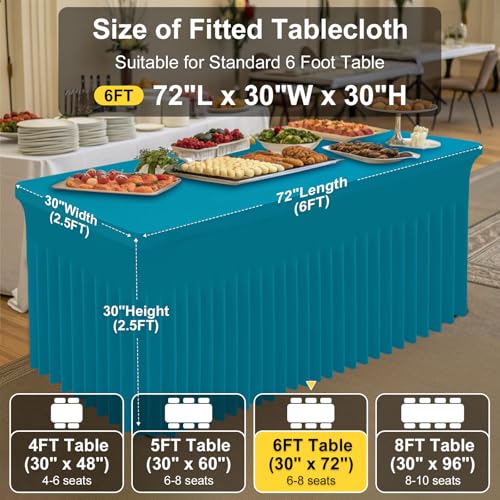 Image of Smiry 2 Pack Spandex Elastic Fitted Table Cloth Skirt for 6FT Table | Stretch Washable Table Cloth, Banquet Table Cover for Wedding, Party, Indoor & Trade Shows, (Turquoise, 72Lx30Wx30H)