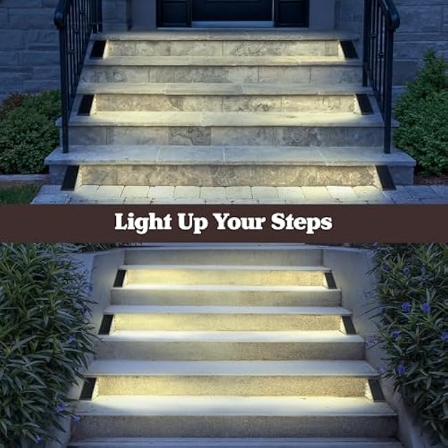 Pure Garden Solar Step Lights for Outside 6-Pack - LED Solar Stair Lights Outdoor Waterproof IP67 Outdoor Lighting for Walkways, Deck, Front Door Entryway, Garden Pathways, or Porch