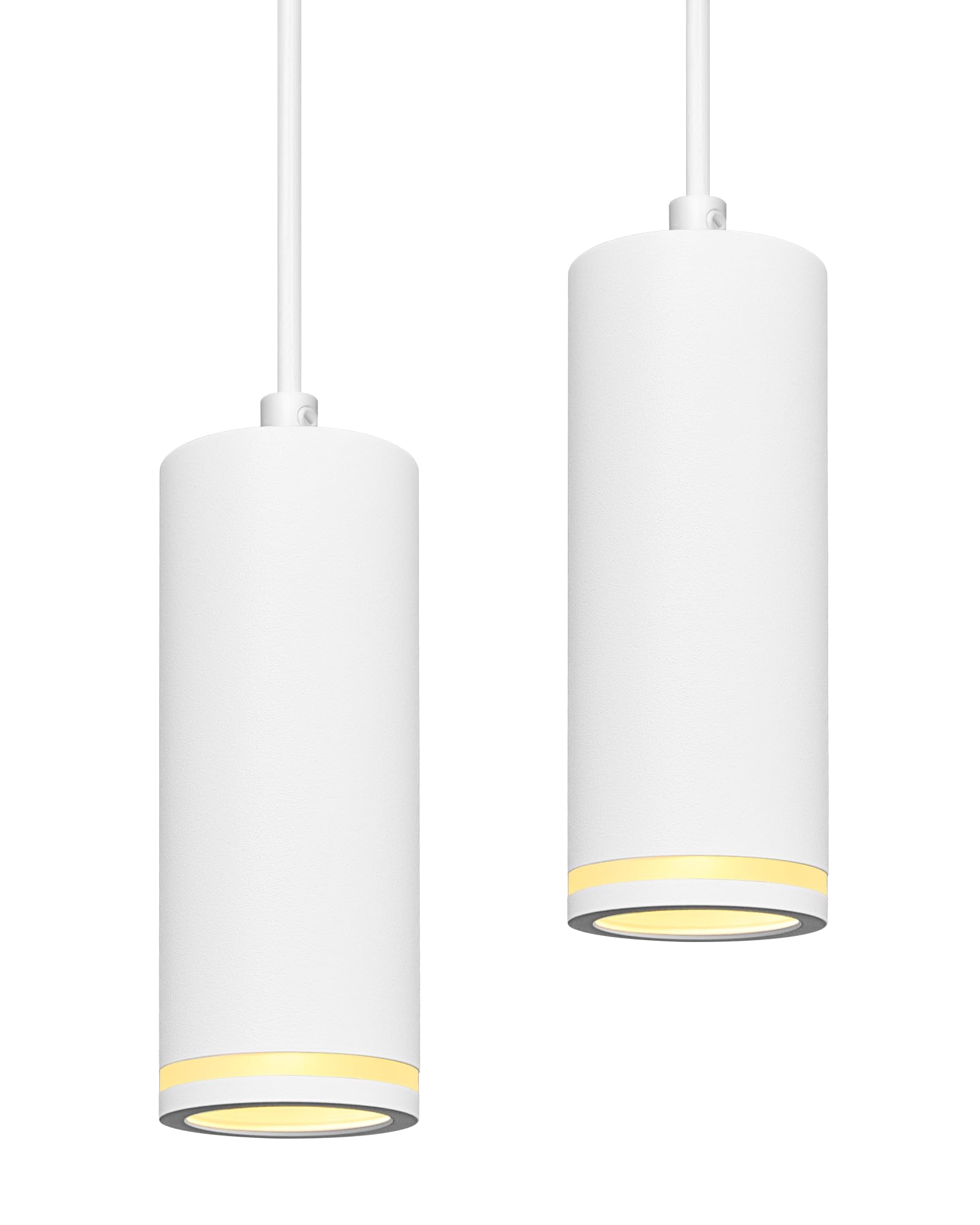 Lámpara Colgante Moderna, Lámpara de techo cilíndrica, Iluminación de Techo vintage con portalámparas de casquillo GU10, Altura Regulable, Luz de Techo Interior para Salon, 15cm,Blanco,2 piezas