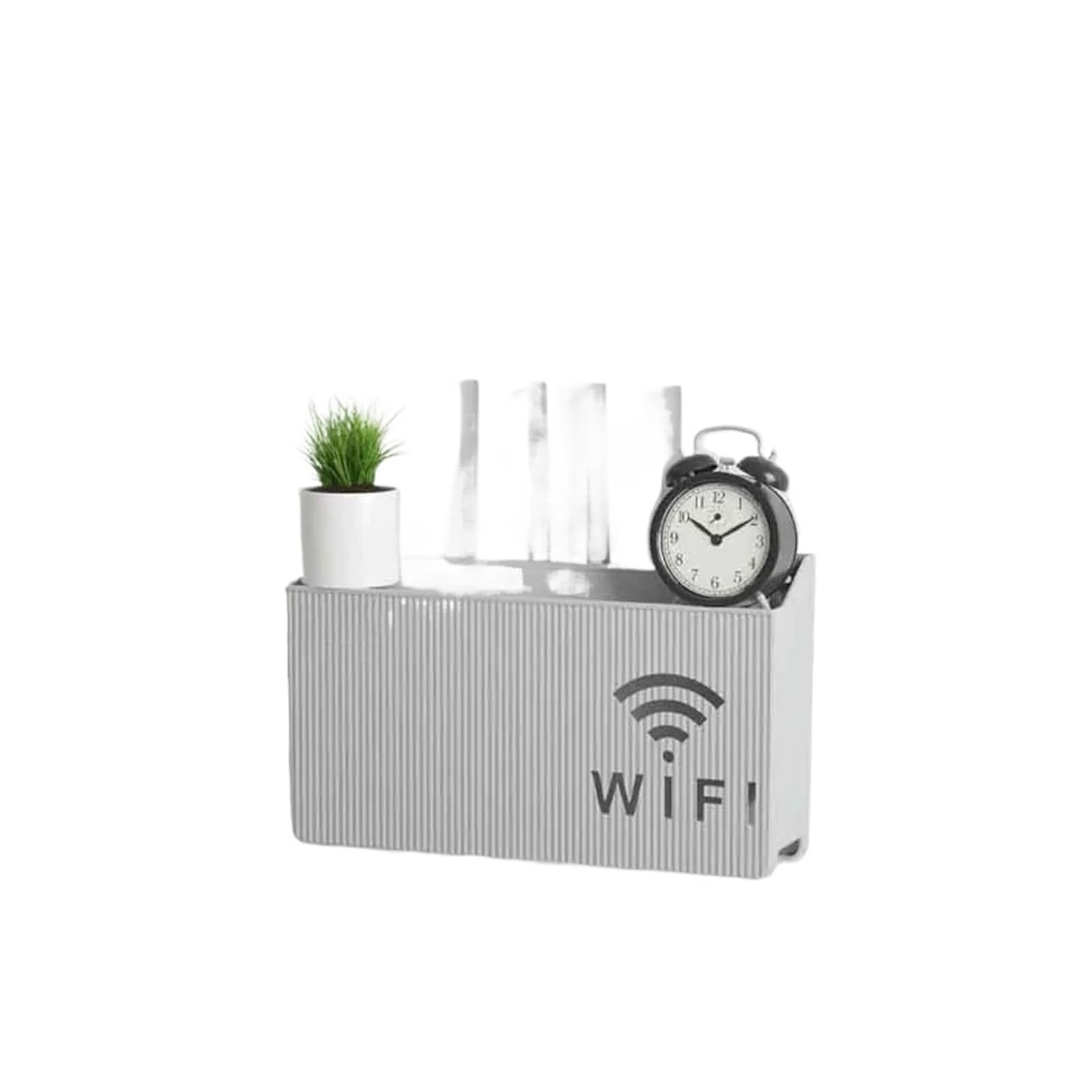 Sqqcreato Grey Wifi Router Storage Box Bins Wall Mounted Router Box Office Media Decor Console Wifi Wireless Storage Boxes Bracket Hangings Shelf(Grey)