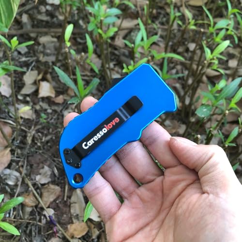 Image of Caressolove Automatic Utility Knife, Green Razor Blades Pocket Knife, Box Cutters Retractable Heavy Duty, Premium Safety Push Button Knife with 5PCS Blades (Blue)