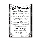 Funny Bathroom Rules Signs Metal Tin Sign, Please Flush Toilet Sign For Door, Stand Closer Its Shorter Than You Think Signs Guest Bathroom Black Wall Decor Humour Warning Sign Adult Home Decor 12×8 Inch