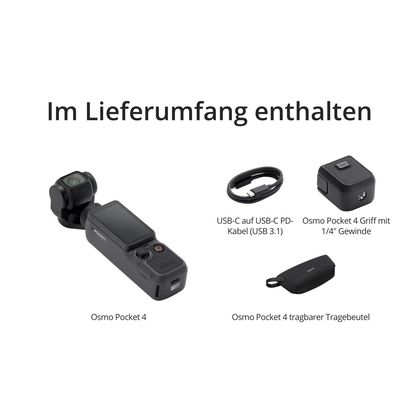DJI Osmo Pocket 4 Essential Combo, Pocket Gimbal Vlog Kamera, 1″ CMOS, 4K/240fps, 3‑Achsen-Stabilisierung, 2× Zoom, 107 GB Speicher