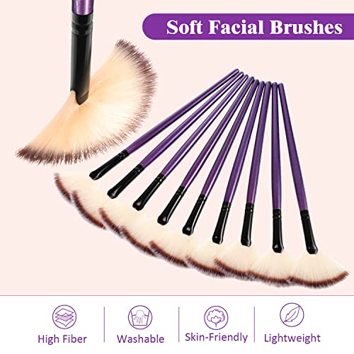 Image of 9 Pieces Facial Fan Mask Brushes, Soft Facial Applicator Brushes Tools for Peel Glycolic Makeup for Mud Cream(Purple)