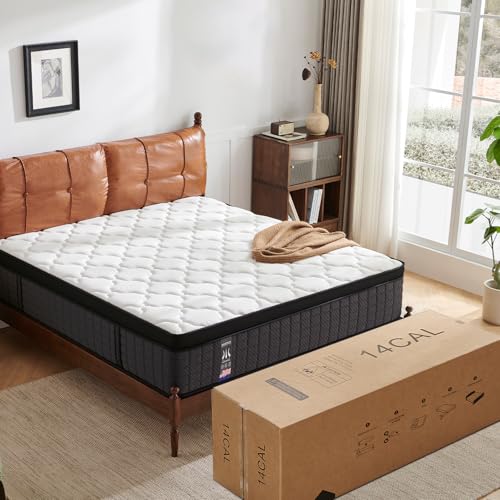 Image of Full Size Mattress 14 Inch,Hybrid Full Mattress in a Box, 4 Layer Premium Foam with Pocket Springs for Motion Isolation and Pressure Relieving, Medium Firm Feel