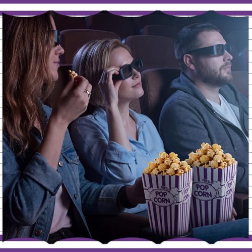 Image of Xinnun 100 Pcs Popcorn Boxes 32oz Classic Stripe Paper Buckets Disposable Oil Proof Popcorn Box Retro Open Top Container for Movie Night Supplies Theaters Carnival Birthday (Purple)