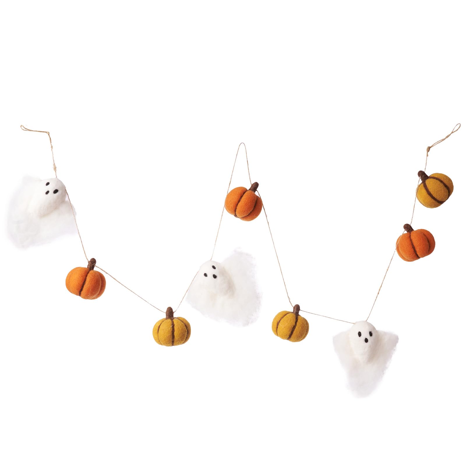 DN DECONATION Halloween Felt Garland – Ghost & Pumpkin Banner for Halloween Decor – Wool Felt Garland for Fireplace, Mantel, Wall, Bedroom – Fall Party Decorations Indoor