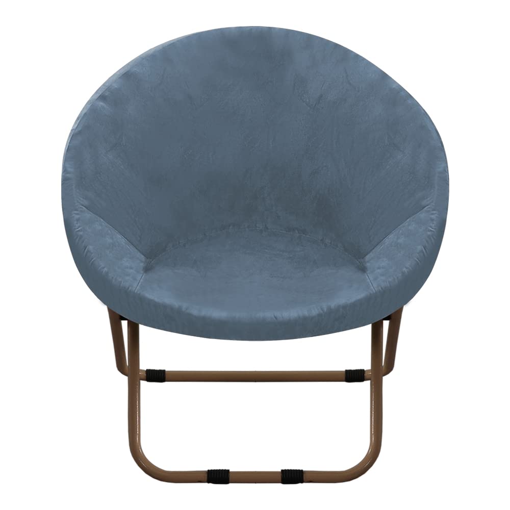 GAMUKAI Stretchy Velvet Saucer Chair Slipcover,Removable Round Velvet Moon Chair Cover Furniture Protector for Living Room (Stone Blue, Large)