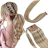 Hetto Extensions Ponytail Echthaar Blond Zopf Extensions Dunkelgoldene mit Gebleichtes Blond Pferdeschwarz Echthaar Extensions Remy Human Haar #14/613 70g 30 cm