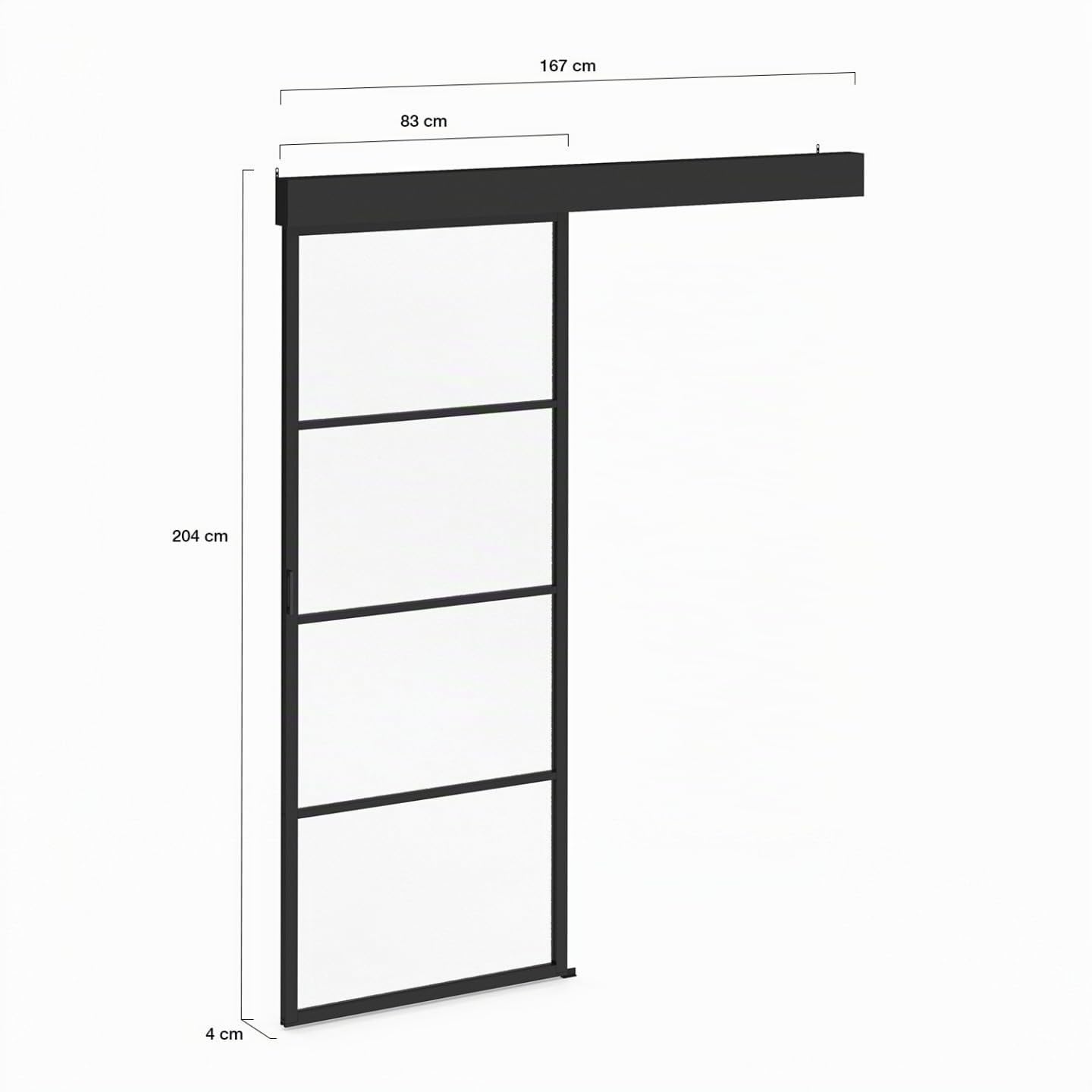 IDMarket - Glasschiebetür-Set aus Metall + MDF mit Schiene und Befestigungen, Sicherheitsglas 83 cm