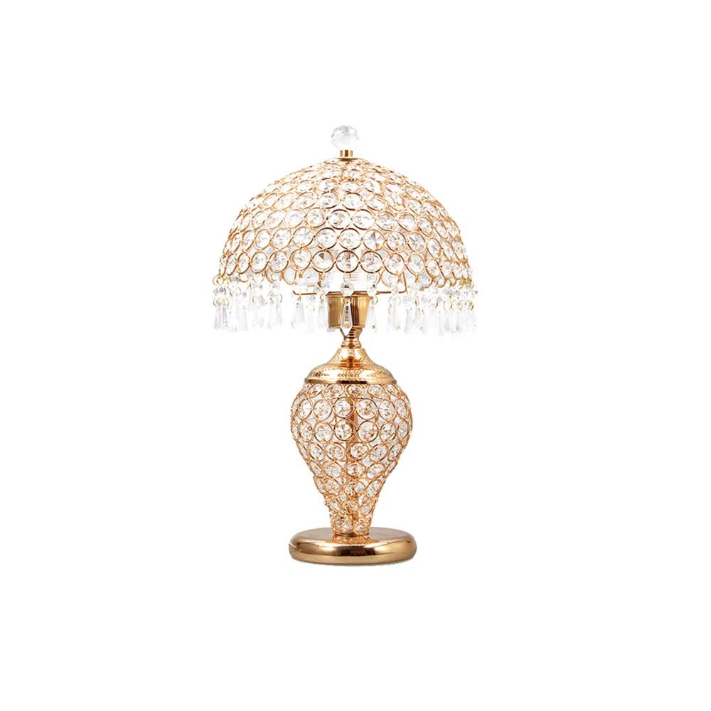 LHTCZZB Dimmable Table Lamp With Remote Control, Metal + PVC Double Crystal Lampshade, Gold, Suitable for Bedroom, Kitchen, Bar