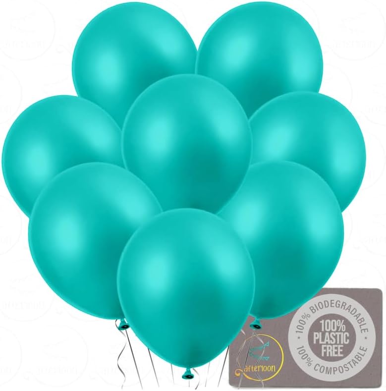 Miniatura 2 de AFTERLOON - Mini globos biodegradables, 100 unidades, azul turquesa perlado (Tiffany) de 5 pulgadas, flotador de látex extra fuerte grueso nacarado,