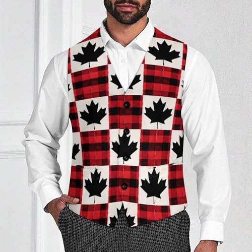 Canadian Flag Scottish Tartan Plaid Checkered Trendy Vest Suit for Men V Neck Formal Dress Waistcoat Vests Business Slim Fit4