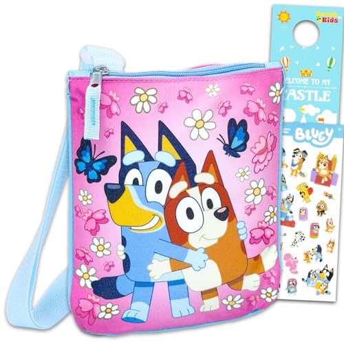 Blue & Bingo Crossbody Purse for Kids - Bundle of Handbag for Girls Plus Stickers More | Bluey and Bingo Accessories Set for Girls Multicolor