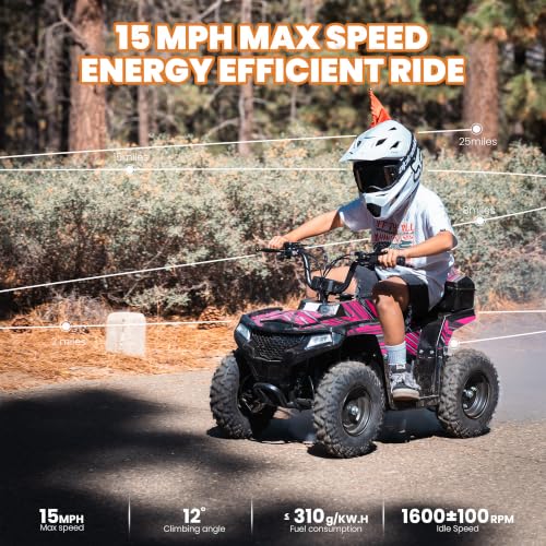 Image of XW-A19 40CC Four Wheeler 4-Stroke Gas Powered ATV Quad for 6+, Kids 4 Wheeler with Parental Speed Control, 15 MPH Max, 165 lbs Capacity, Pull Start, LED Headlight and Rear Storage Box (Pink02)