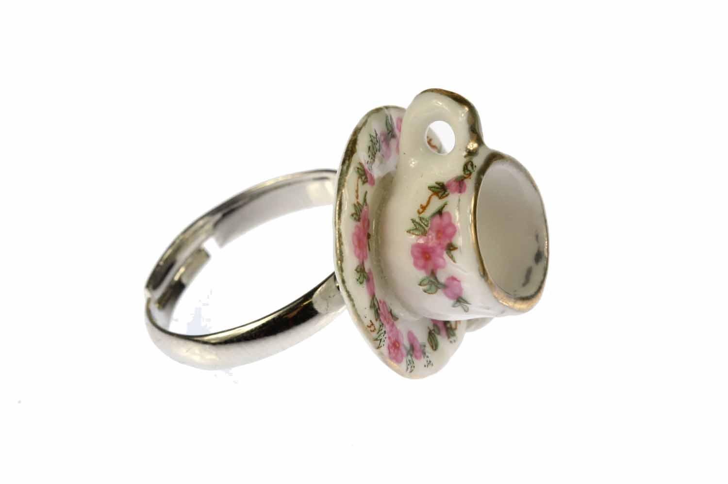 Miniblings Coffee Cup Tea Pot Ring Cafe Pink Coffee Pot Friendship