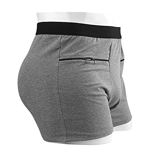 LUEXBOX Pocket Underwear for Men with Secret Hidden Pocket, Travel Boxer Briefs, 2 Packs (Gray)2