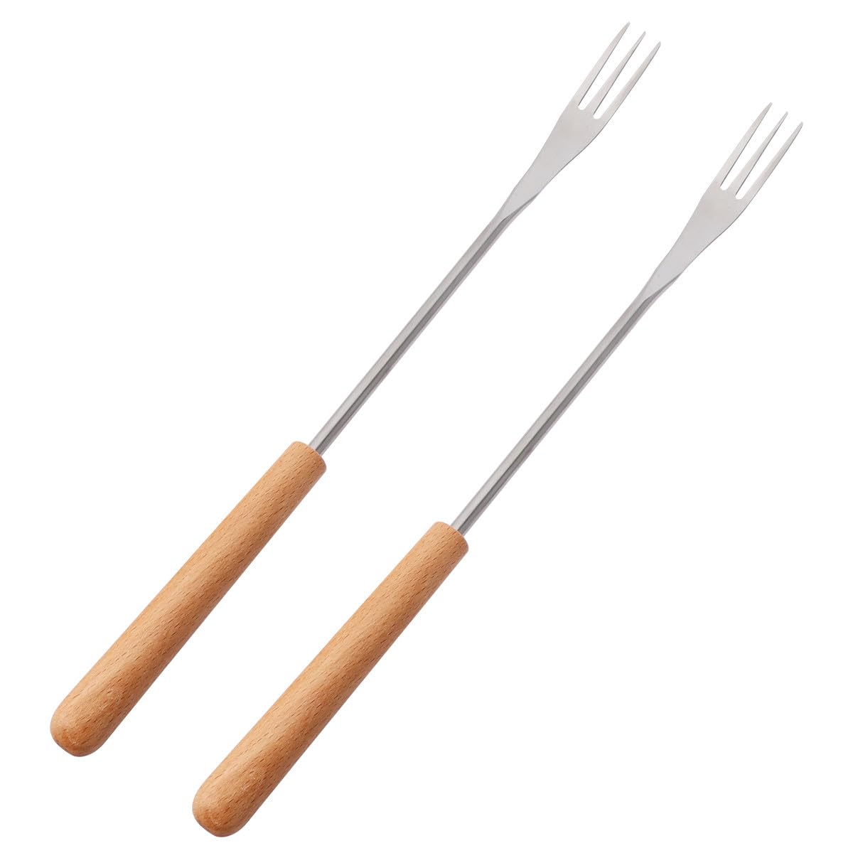 KALLORY Forchette Fonduta in Acciaio Inox Manico in Legno 6 Pezzi, Resistente al Calore, per Cucina e Campeggio