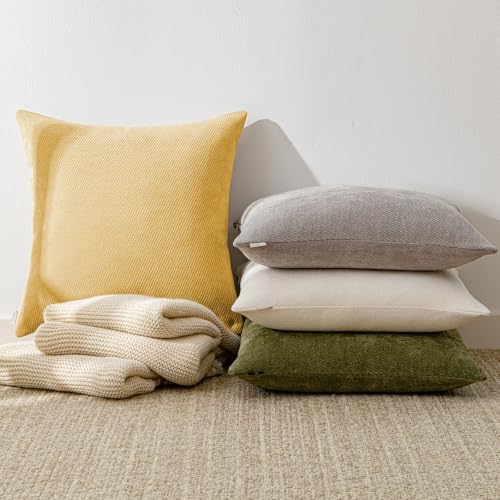 Image of a moment Pack of 2 Decorative Chenille Throw Pillow Covers with Twill Cushion Covers for Sofa Living Room Couch Bed 24x24 Inch Mustard Yellow