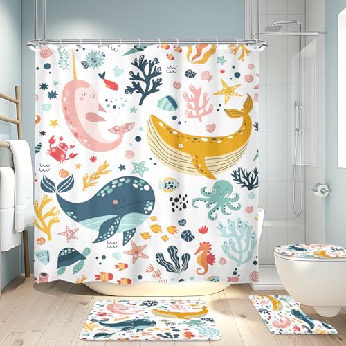 LGhtyro 4PCS Kids Whale 71Wx71H Inches Underwater Fish for Girls