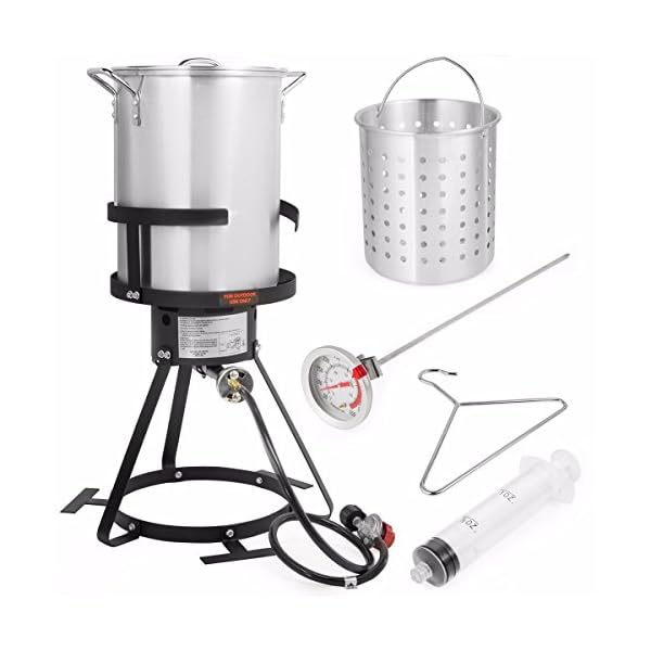 Barton Deluxe 30 QT Aluminum Turkey Deep Fryer Pot Boiling Lid Seafood Cajun Gas Stove Burner Stand Injector Thermometer 37,000 BTU