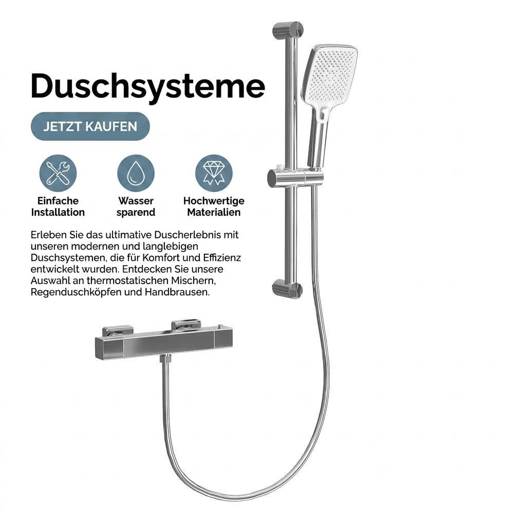 Garvee Grifo termostático de ducha antiquemaduras con botón de seguridad de 38 °C, barra de ducha de acero inoxidable ajustable en altura, 3 funciones, manguera de 1,5 m, juego completo, salida