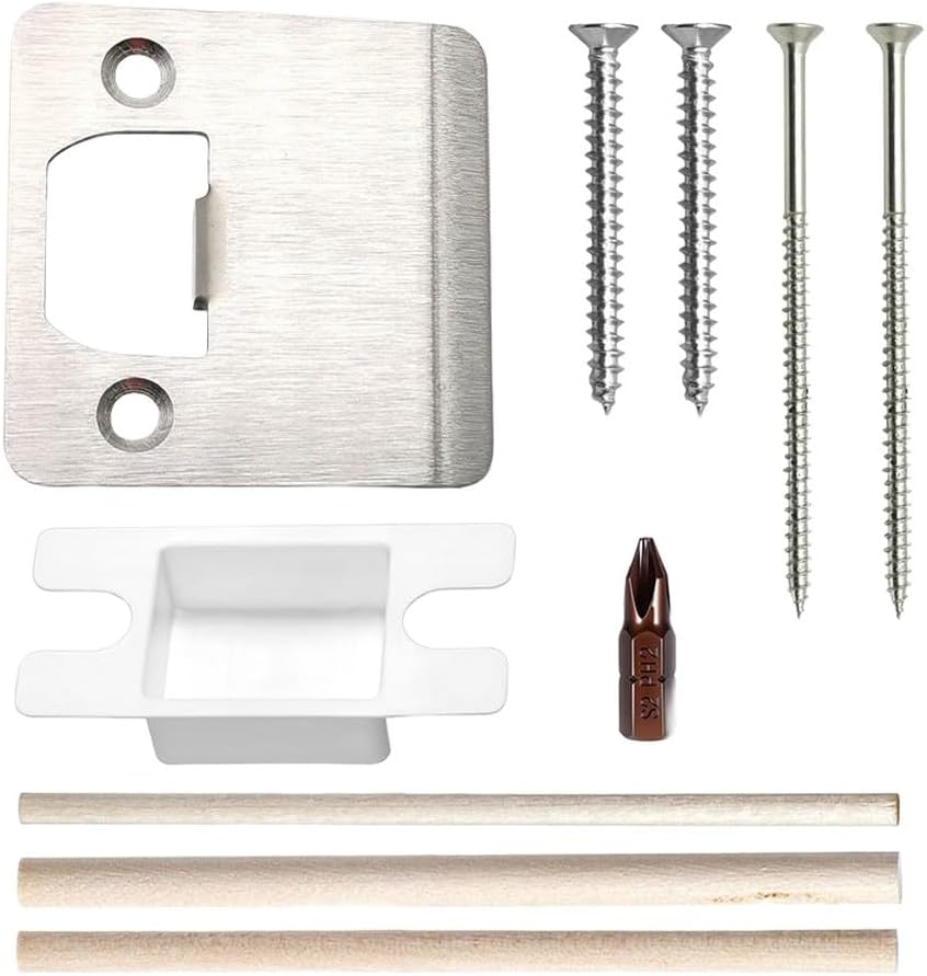 Heavy Duty Door Strike Plate with Extra Wide Lip, 2mm Thickened Steel Extended Latch Striker in Matte Black, Reinforced Security Hardware for Wide Trim and Door Jamb Repair Kit(steel color)