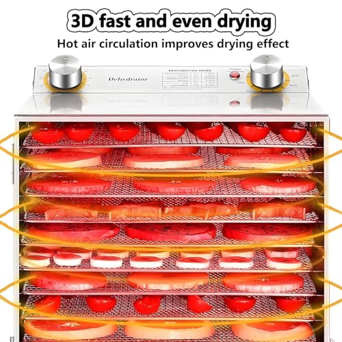 Déshydrateur Alimentaire Professionnel 12 Niveaux - Acier Inoxydable, 400 W/800 W, Porte en Verre Transparent, idéal pour la Viande séchée, Le bœuf, Les légumes et,12layer