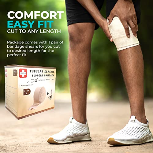 premium elastic tubular bandage stockinette size f 434 inches x 33 feet reusable elastic compression sleeve wraps - plus one pair of medical scissors