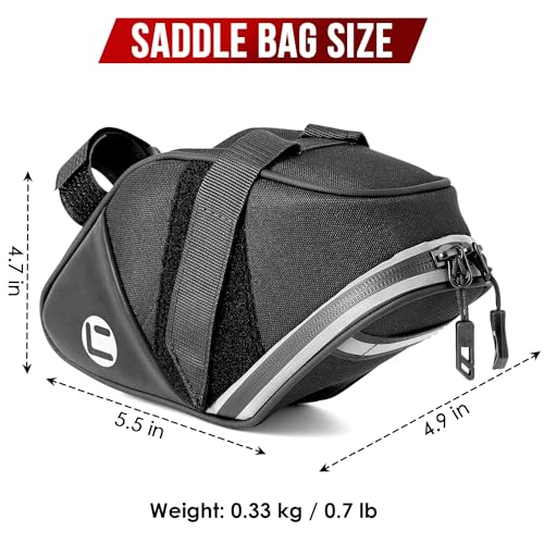 Image of WOTOW Bike Saddle Bag - Waterproof Strap-on Bike Seat Bag - Reflective Bicycle Under Seat Storage Pouch for Road Mountain Bike Cycling Travel