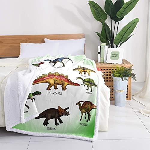 WONGS BEDDING Dinosaur Fleece Blanket Soft Cozy Reversible 3D Jurassic Dinosaur Printed Throw Blanket for Kids Boys Adults Printed Plush Cartoon Solid Blanket for Bed Couch 130x150cm