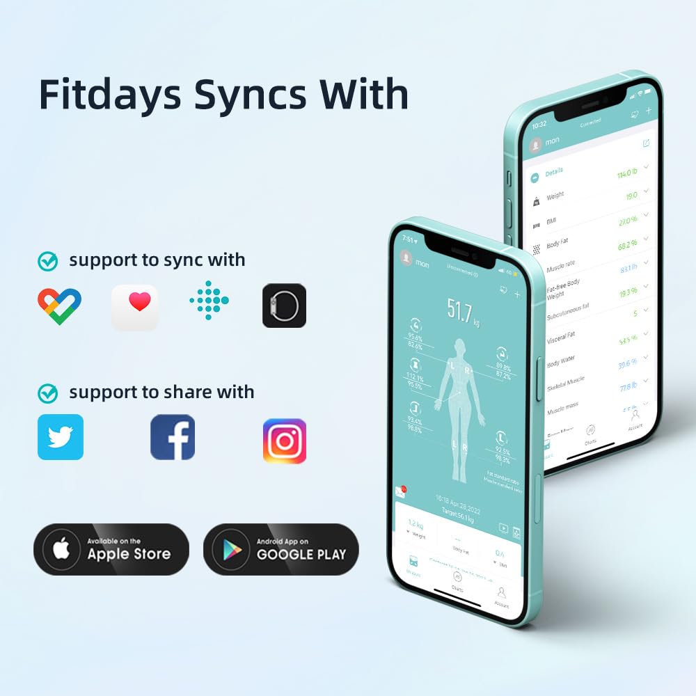 Báscula Persona Balance Conectada Impedancia Con 8 Electrodos Alta Precisión, 28 Datos Corporal Medición BIA de Doble Frecuencia Con APP para Andriod e iOS, Max. 180 kg/400 lb/28