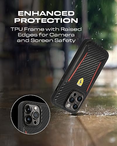 Image of CG MOBILE Ferrari Phone Case [Official Licensed] PU Carbon Case with Contrasted Edges Protective Case /Cover Compatible withiPhone 14 Pro Max (6.7-Inch) 2022 - Black