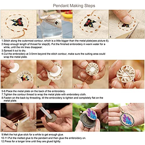 Image of ZOCONE 6 Packs Embroidery Necklace Kits, Embroidery Pendant Kit Mini Cross Stitch Kit with Hoop, Necklace, Pendant, Brooch, Stamped Pattern Cloth, Instructions, etc. Embroidery Kits for Adults
