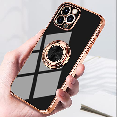 Coque iPhone 13 Pro or rose avec anneau rotatif et support magnétique