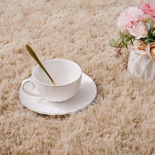Beige Round Rugs for Bedroom 4x4 ft - Ultra Soft Faux Fur Area Rug - Plush Non-Slip Shaggy Carpet for Living Room, Cozy Fluffy Rug for Kids Boys Girls Dorm Nursery Room, High Pile Floor Carpet